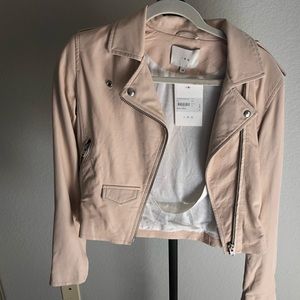 NWT IRO Ecru Leather Fitted Moto Jacket Sz 38